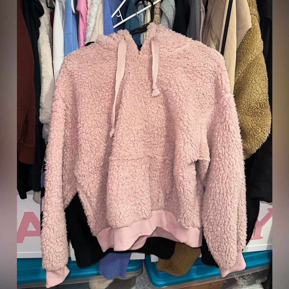 Neutral tone pink fluffy hoodie